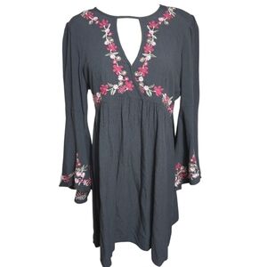 American Eagle Outfitters Black Embroudered Bell Sleeve Mini Dress